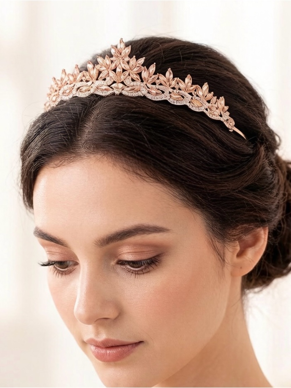 Delicate Rose Gold Leaf Bridal Headpiece